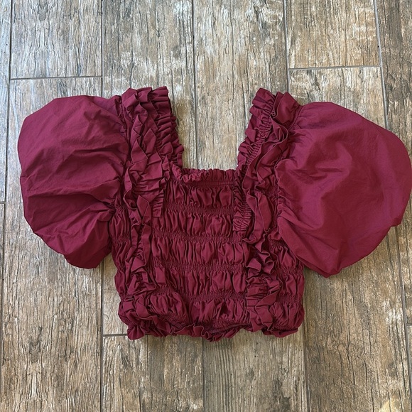 BUDDYLOVE tandy puff sleeve top in maroon xs - Picture 2 of 5